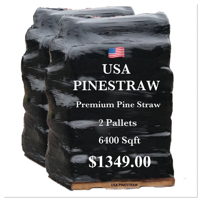 Premium USA Pine Straw | 9 and 14 Inch | Covers 6400 Sqft